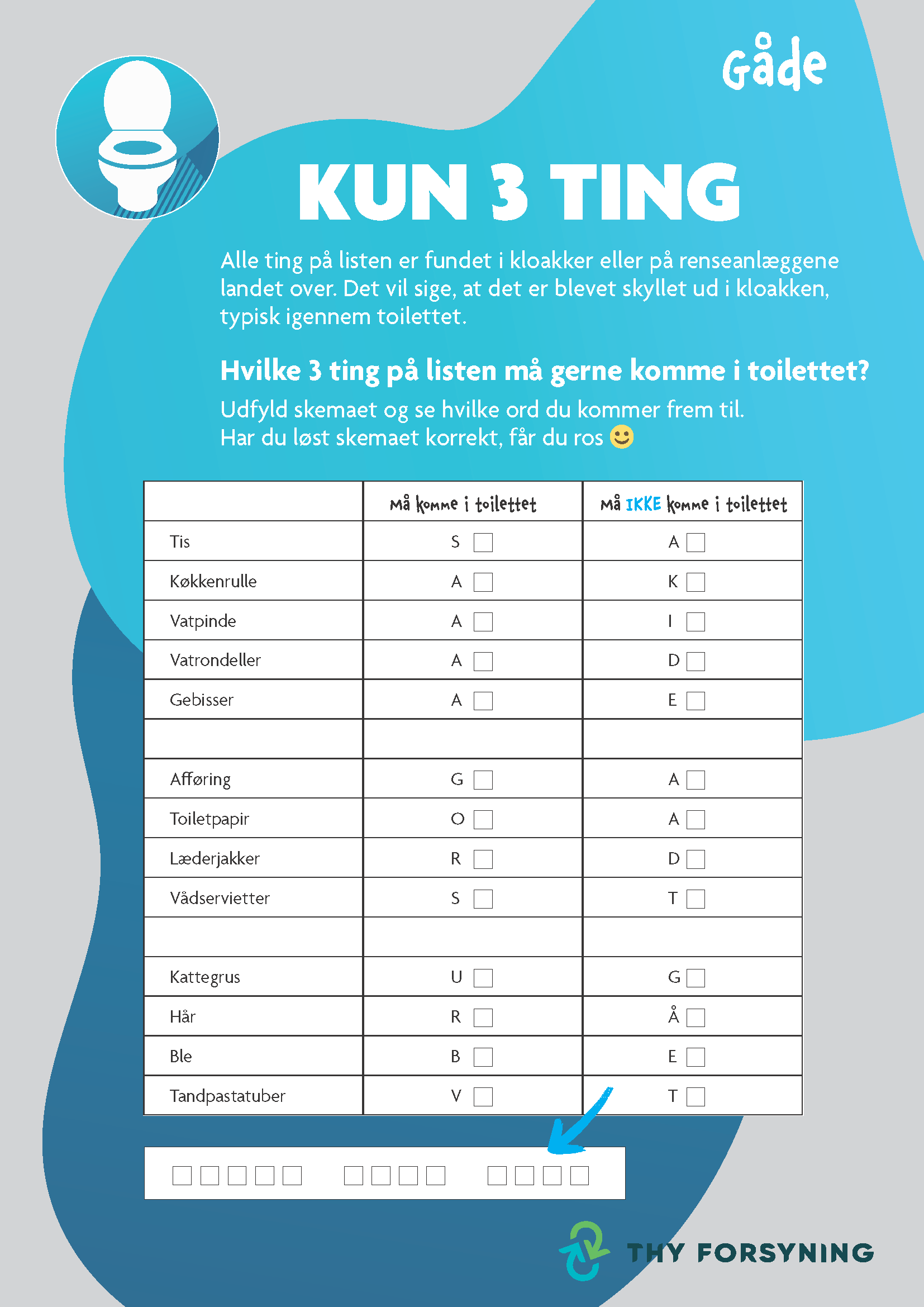 Opgaveark Kun 3 Ting gåde